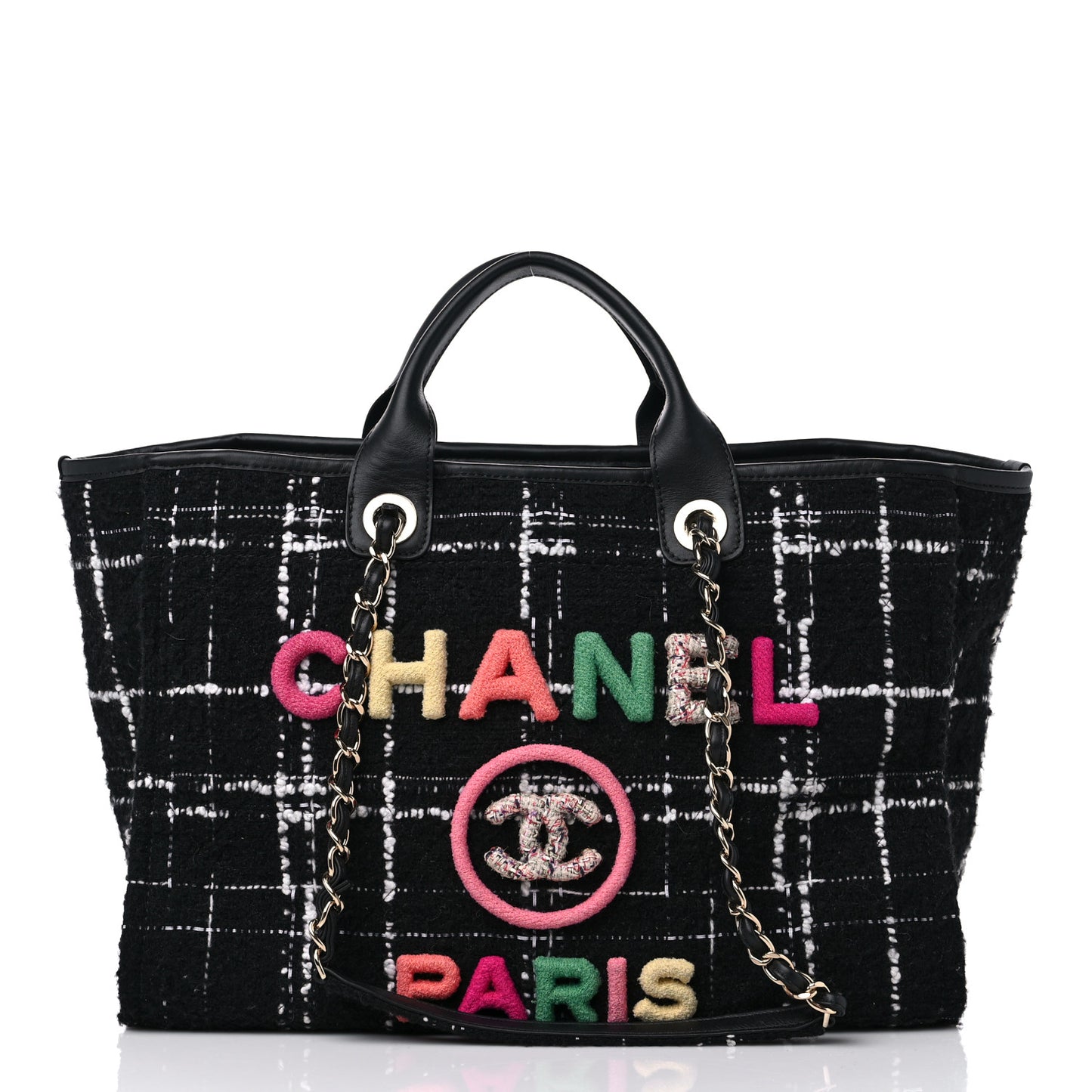 Tweed Medium Deauville Tote Black White Multicolor