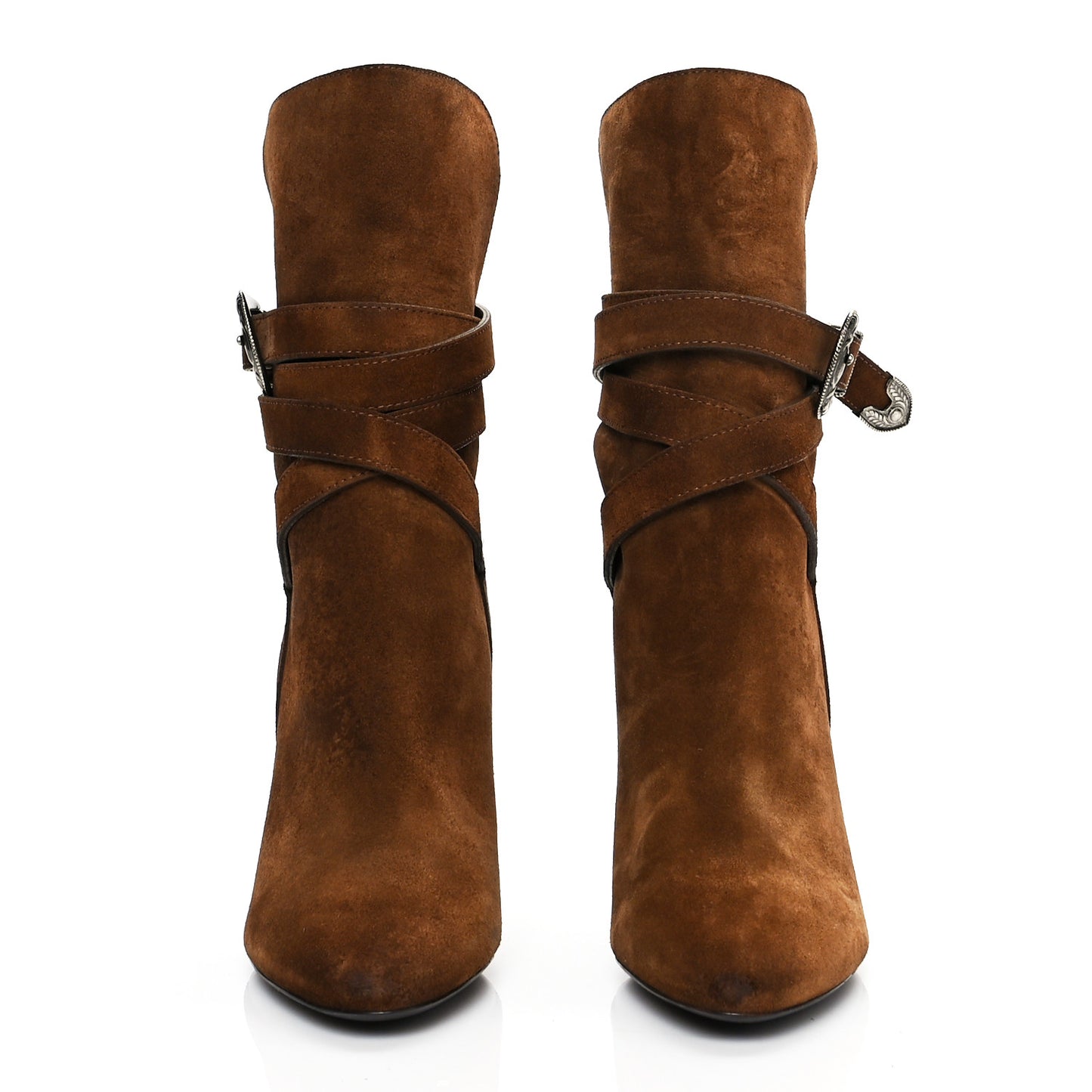 Suede Mica Buckle Western Ankle Booties Brown 39.5