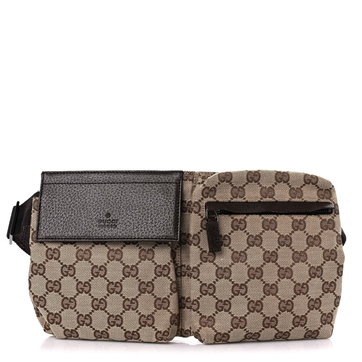 GG Monogram Double Pocket Belt Bag Dark Brown