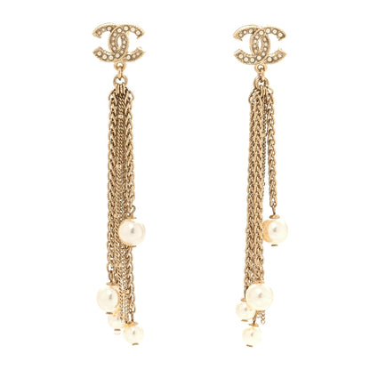 Chanel Pearl Chain CC Dangle Earrings Gold 1 of 5