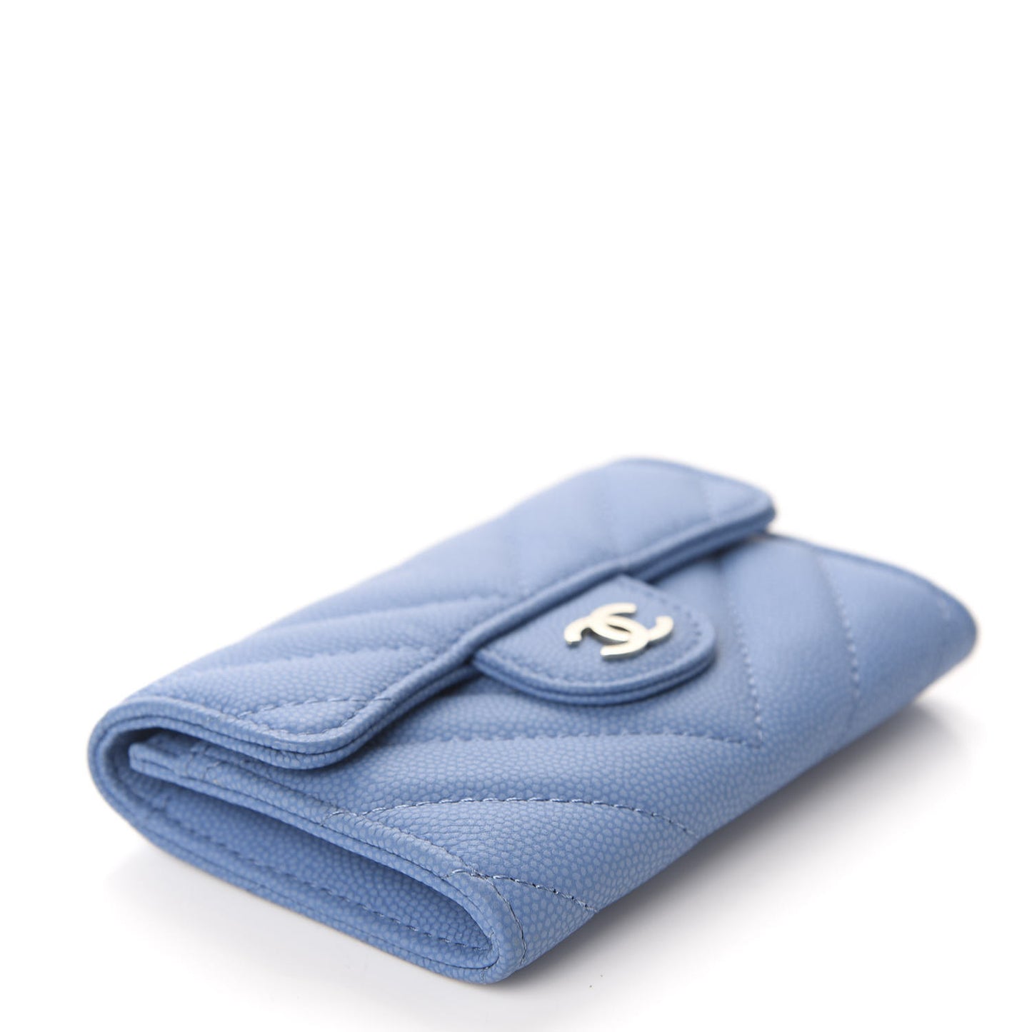 Caviar Flat Chevron Quilted Flap Card Holder Blue