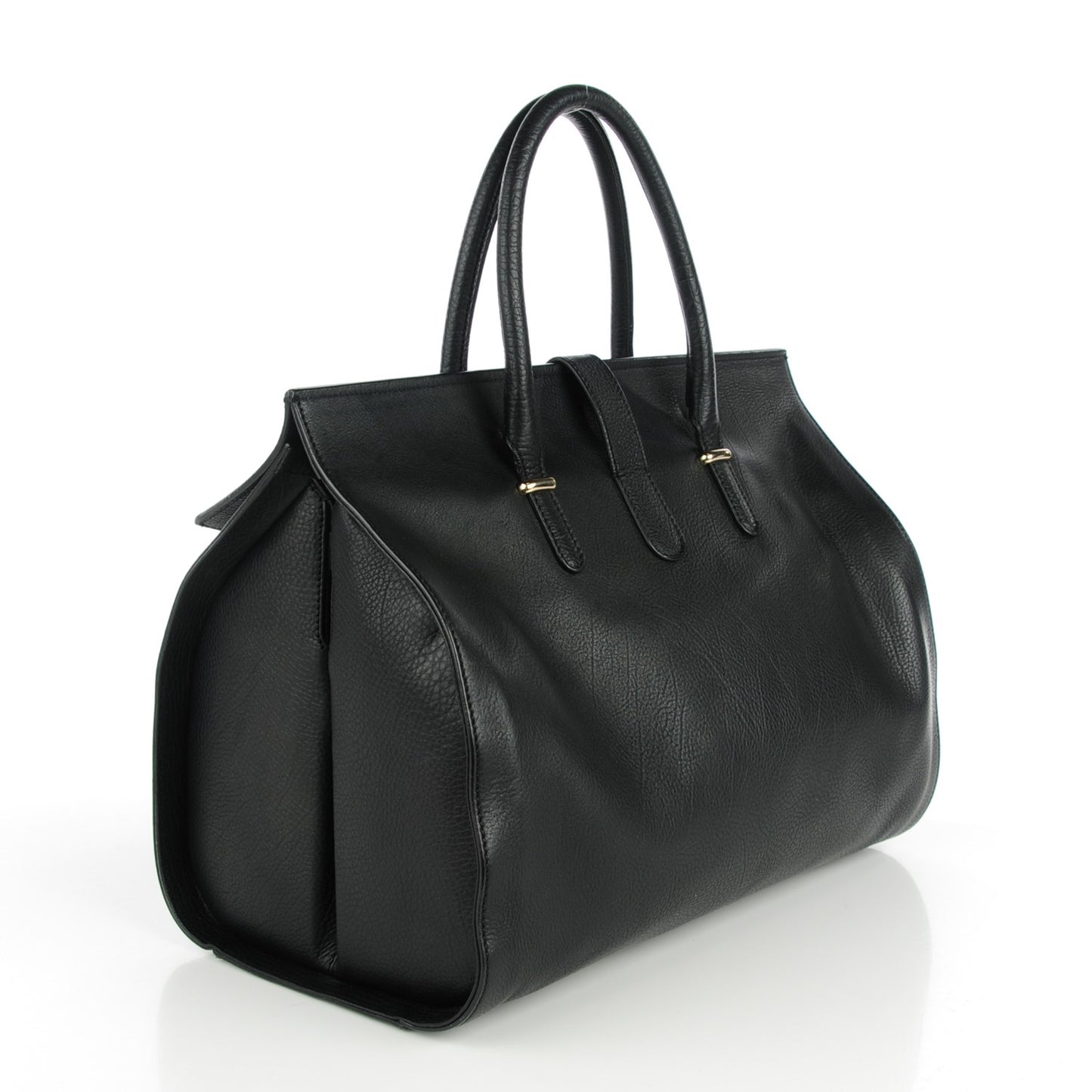 Grained Calfskin M Tube Round Tote Black