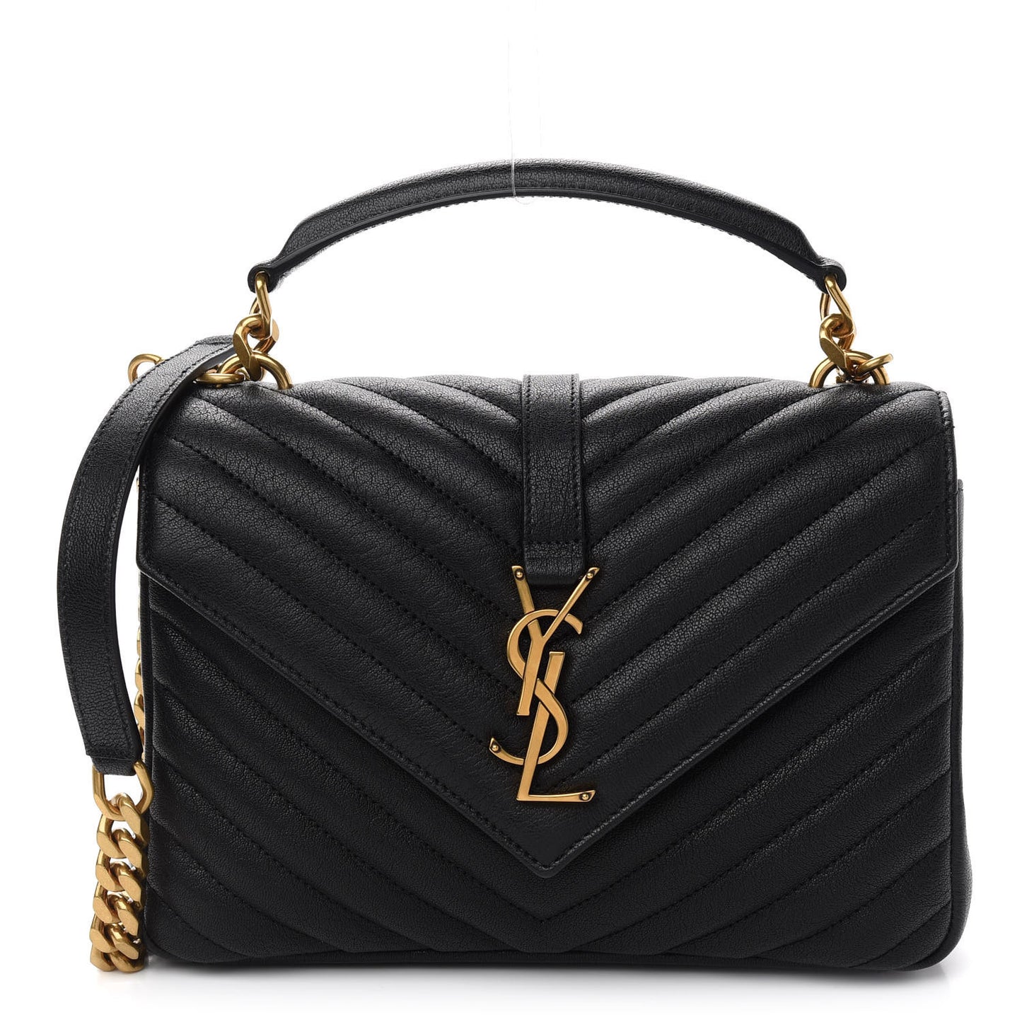 Sheepskin Matelasse Chevron Monogram Medium College Bag Black