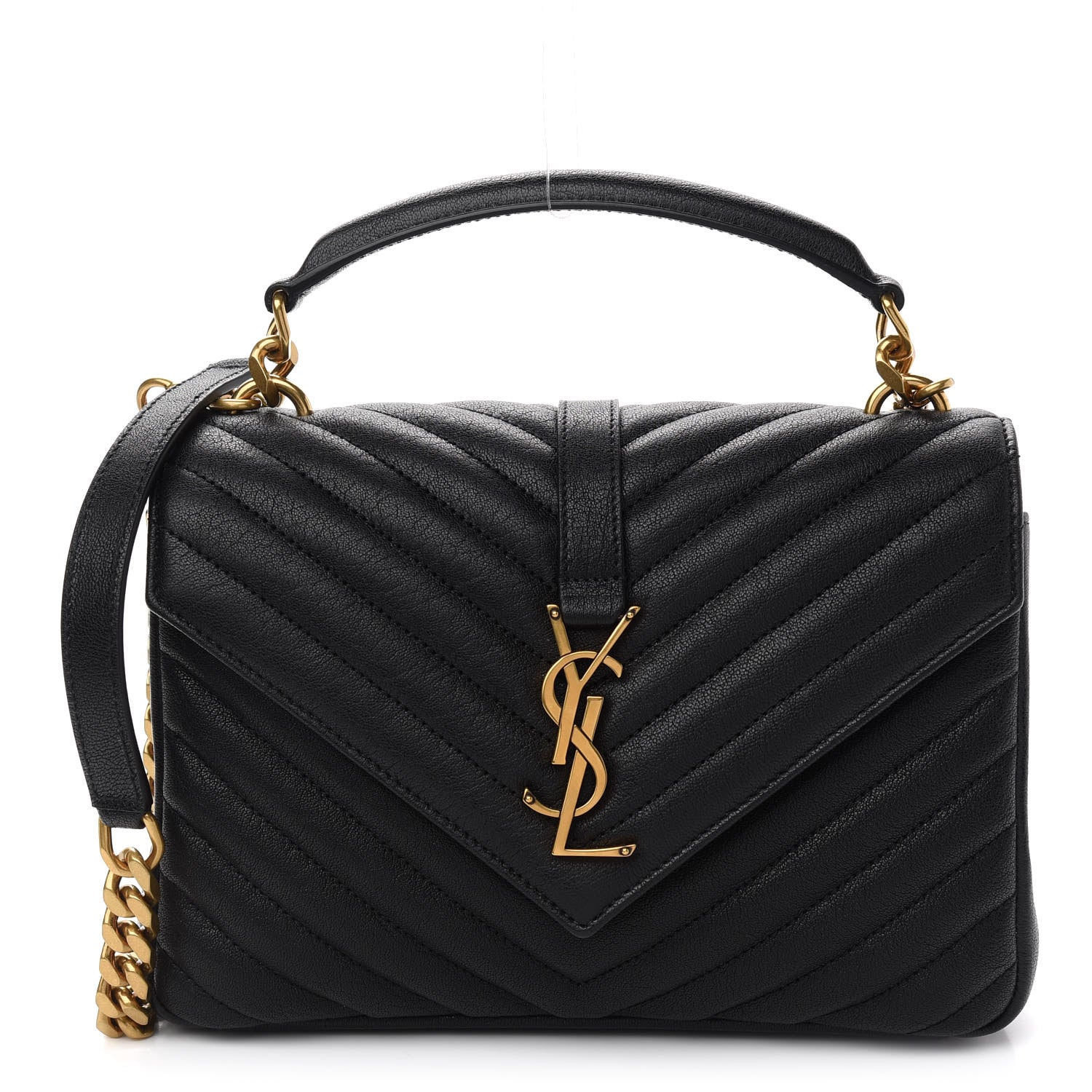 Saint Laurent Sheepskin Matelasse Chevron Monogram Medium College Bag Black 1 of 8