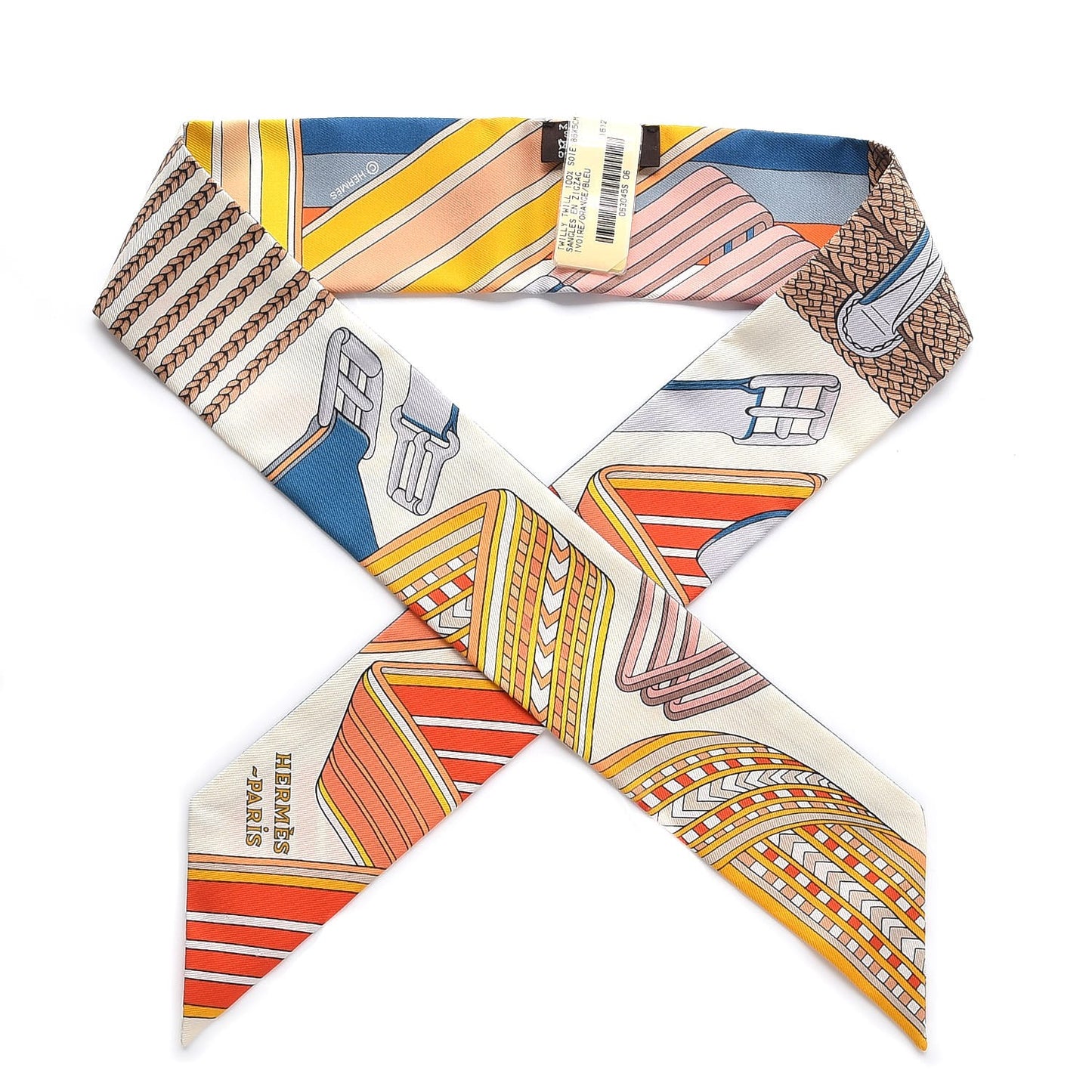 Silk Sangles En Zigzag Twilly Ivory Orange Bleu