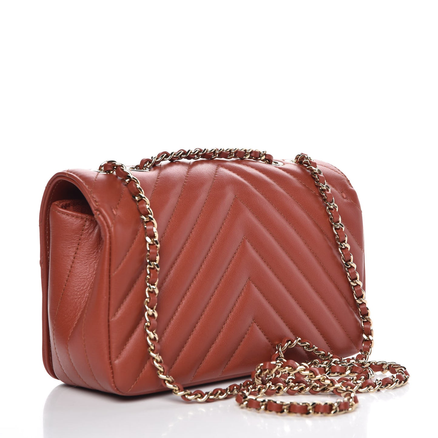 Calfskin Chevron Quilted Mini Statement Flap Dark Orange