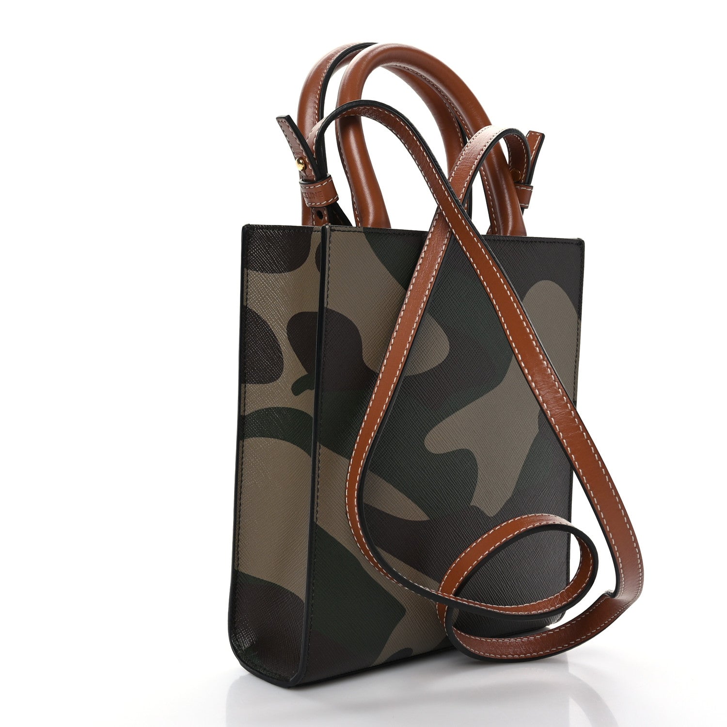 Celine Canvas Calfskin Mini Vertical Cabas Khaki 3 of 8
