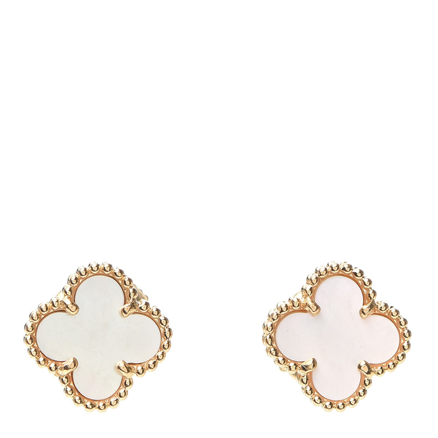 Van Cleef & Arpels 18K Yellow Gold Mother of Pearl Sweet Alhambra Earrings 1 of 4
