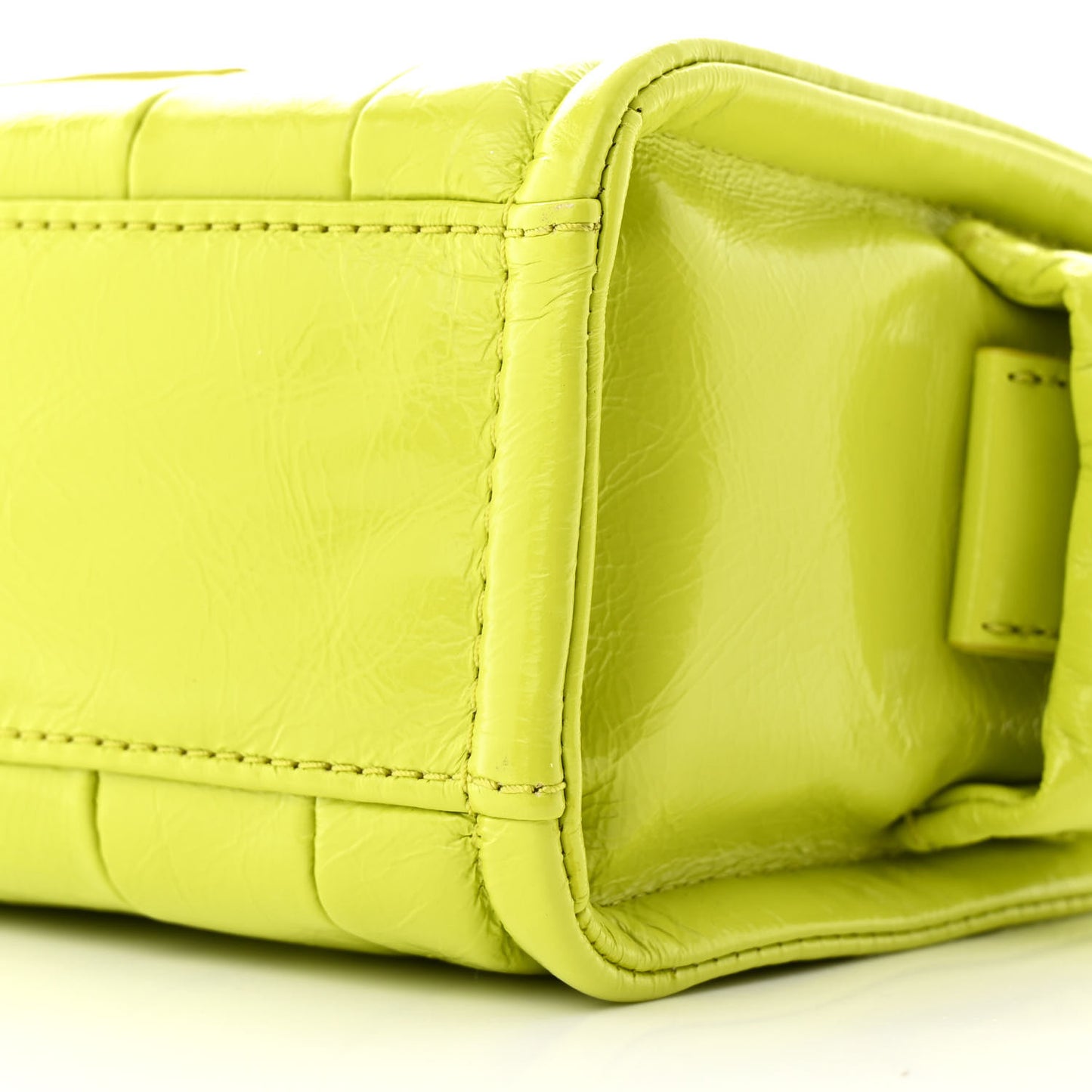 Shiny Crinkled Calfskin Mini The Tote Bag Acid Lime
