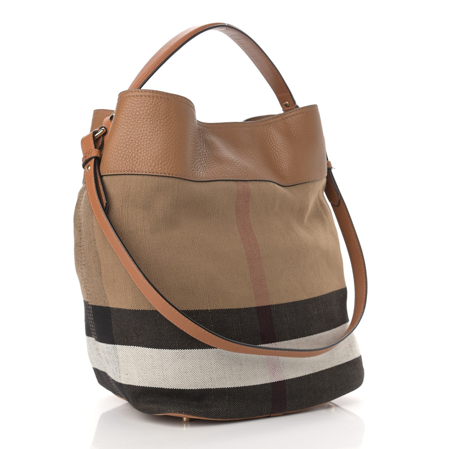 Burberry Grainy Calfskin Canvas Mega Check Medium Ashby Tassel Hobo Saddle Brown 4 of 16