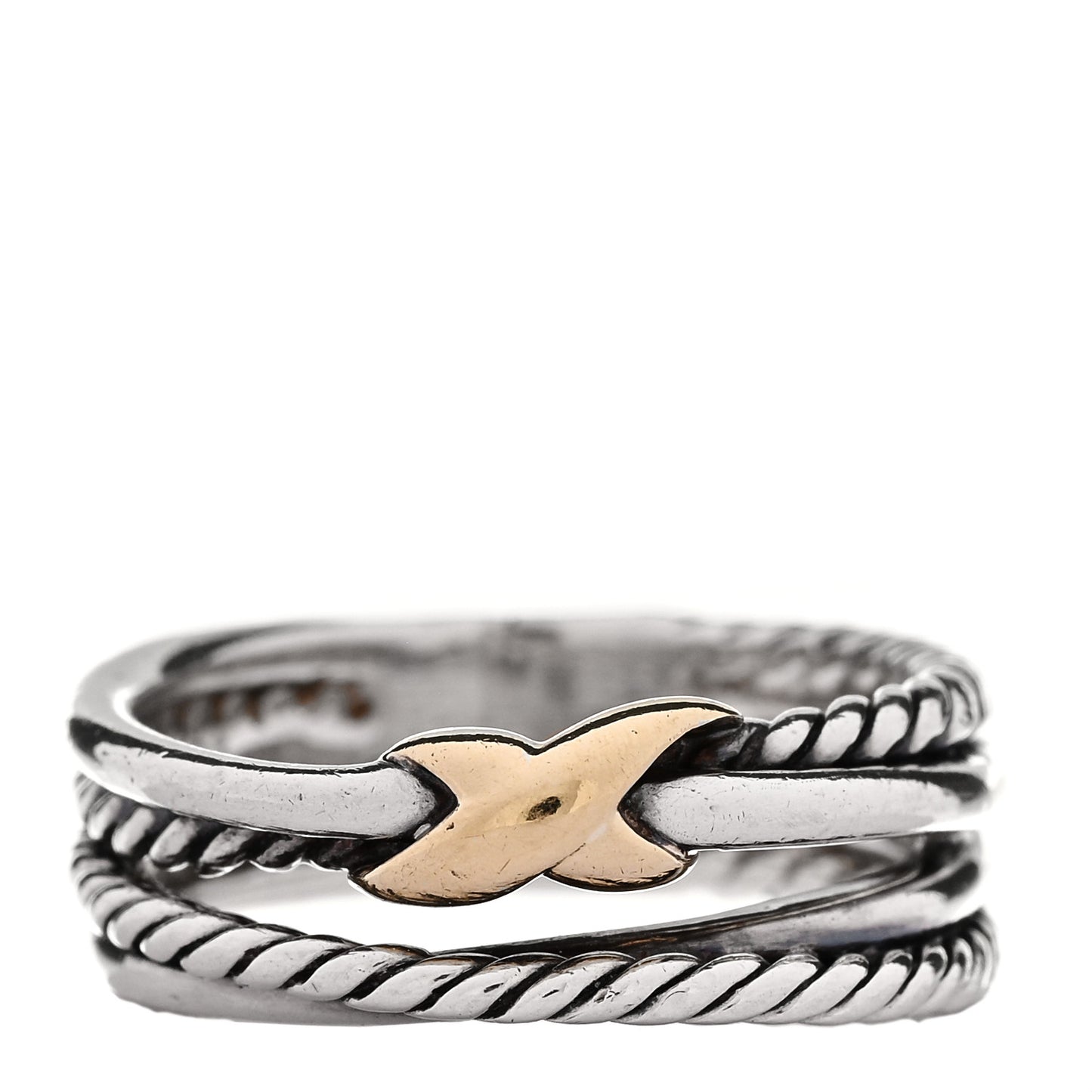 Sterling Silver 18K Yellow Gold 6mm X Crossover Ring 49 5