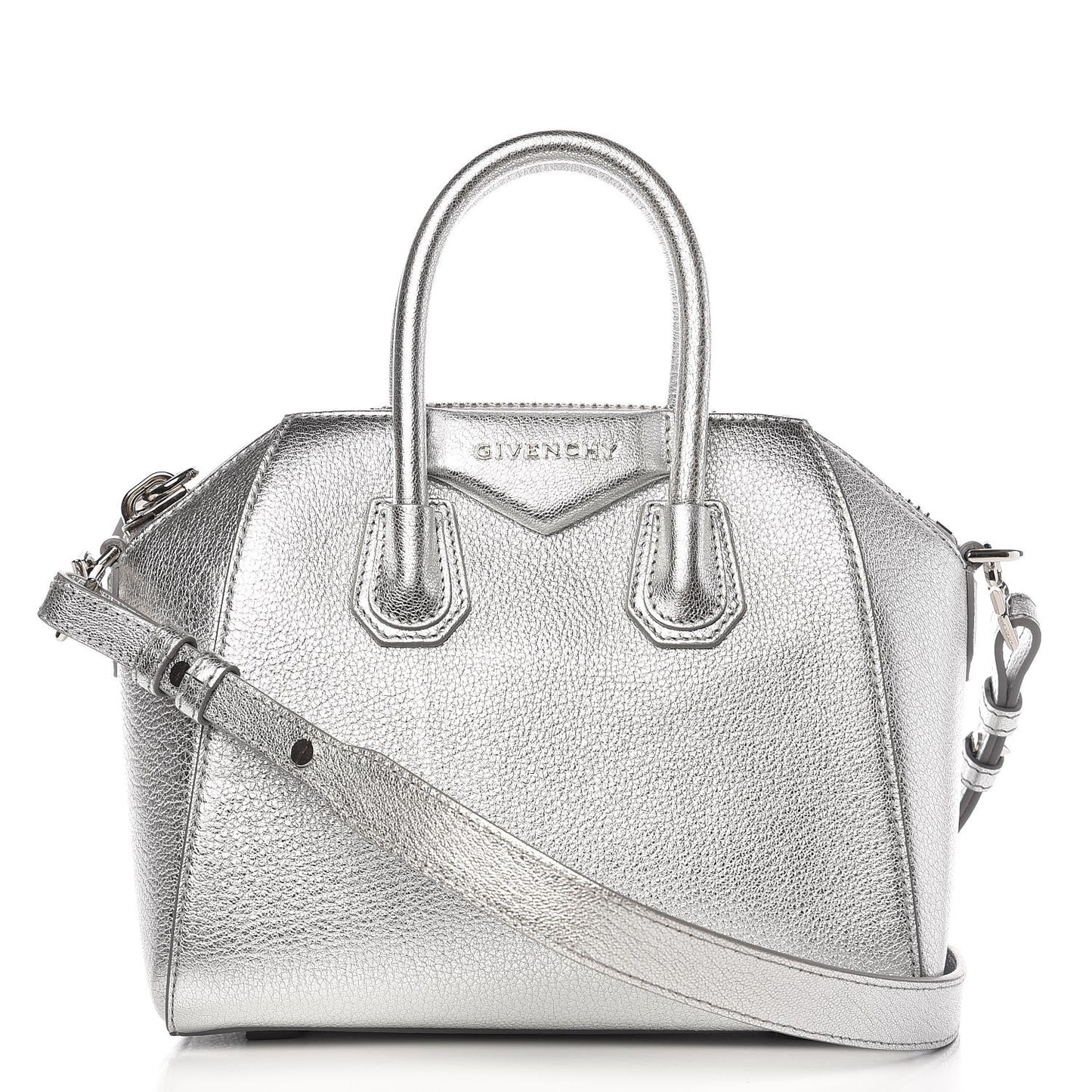 Metallic Sugar Goatskin Mini Antigona Silver