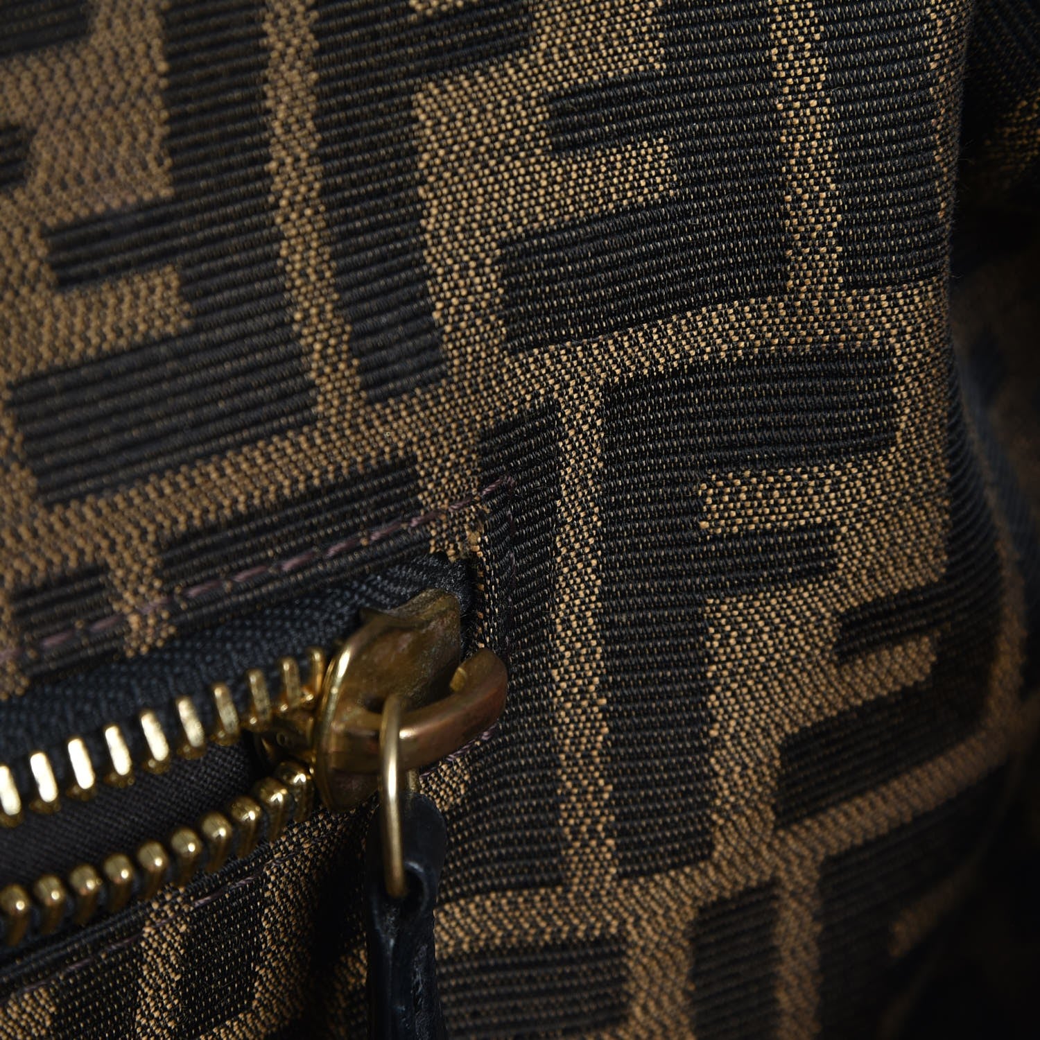 Fendi Goatskin Zucca Large Peekaboo Iconic Satchel Black Tobacco 9 of 9