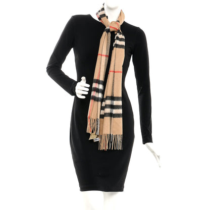 Burberry Cashmere Giant Check Fringe Scarf Camel 2 of 5
