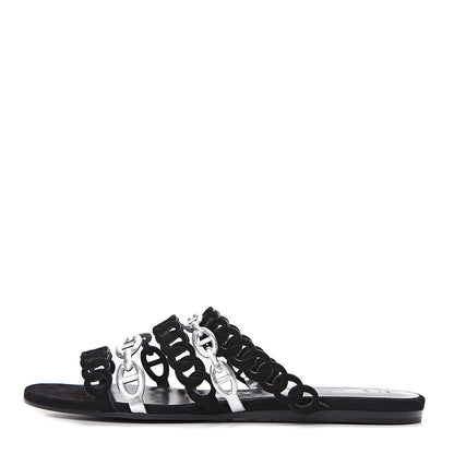 Hermes Metallic Nappa Suede Goatskin Nude Sandals 36 Argent Black 1 of 9