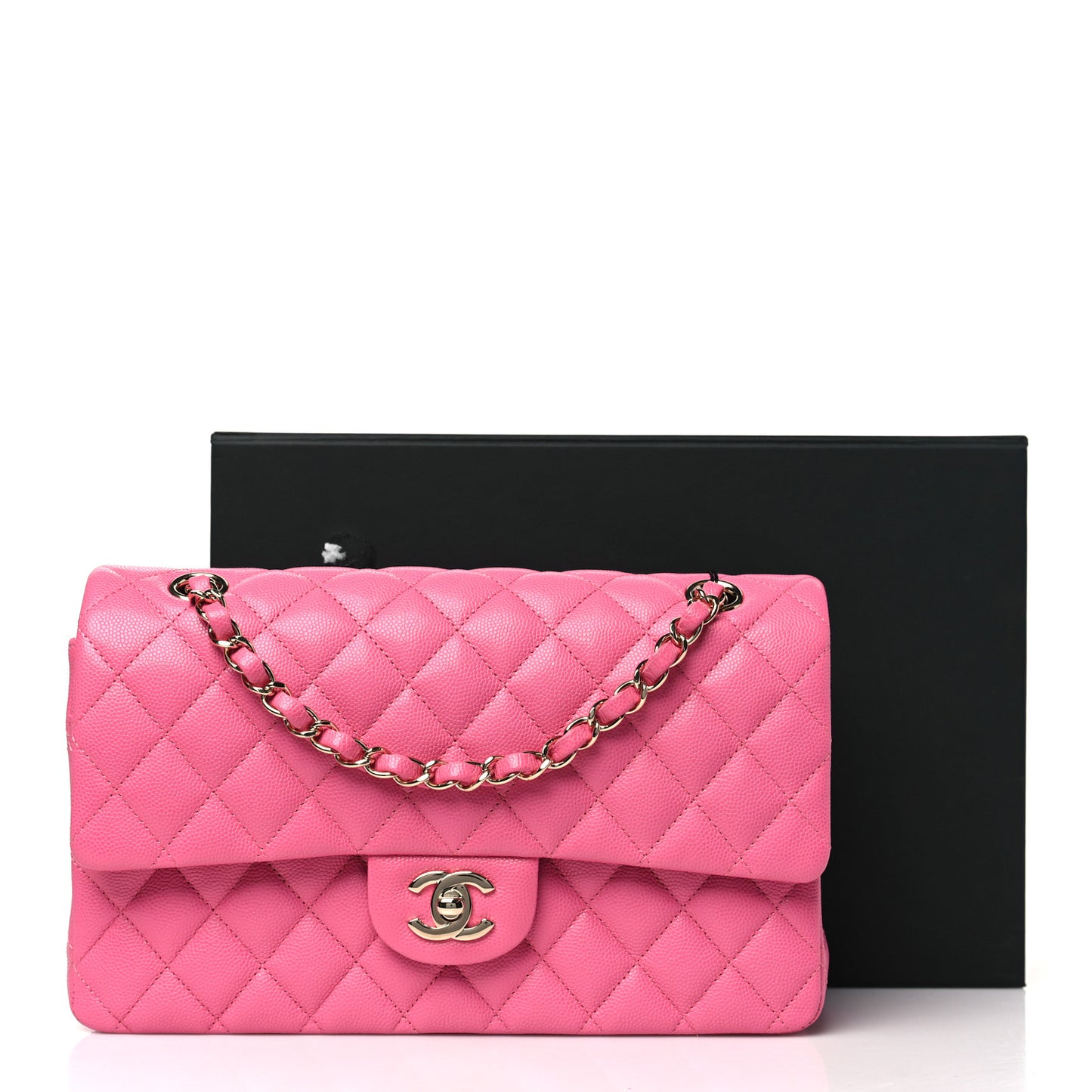 Caviar Quilted Medium Double Flap Pink
