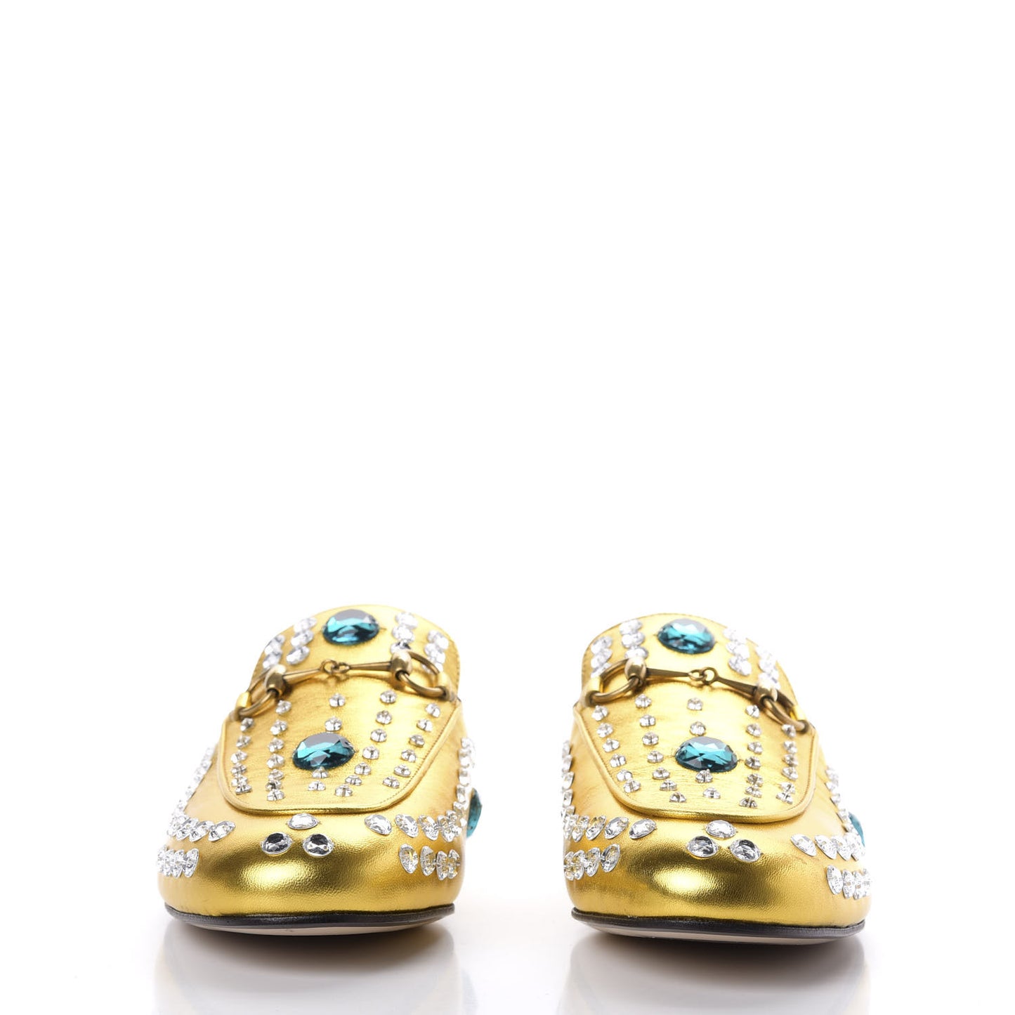 Metallic Nappa Crystal Womens Princetown Slippers 38 Gold