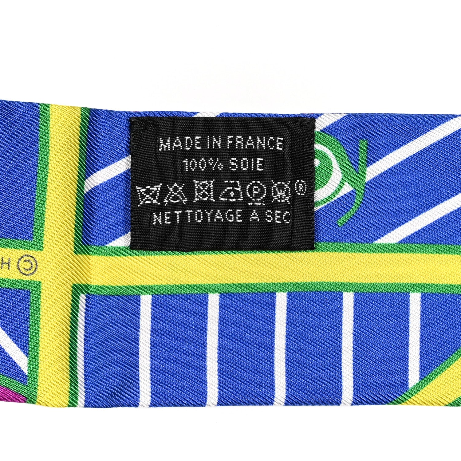 Hermes Silk Quadrige Bayadere Fringed Twilly Fuchsia Bleu Jaune 5 of 5