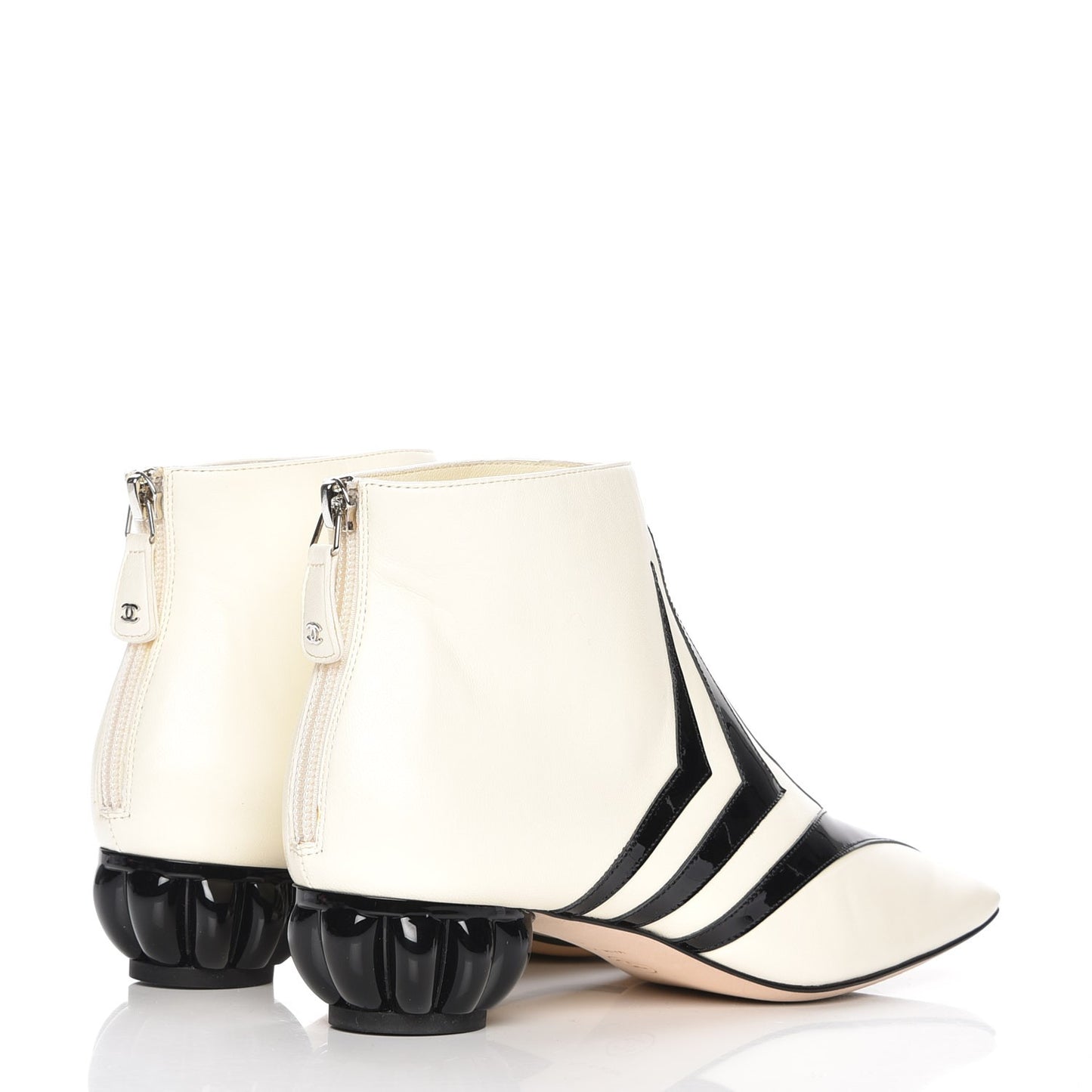 Lambskin Patent Short Boots 38 Black White