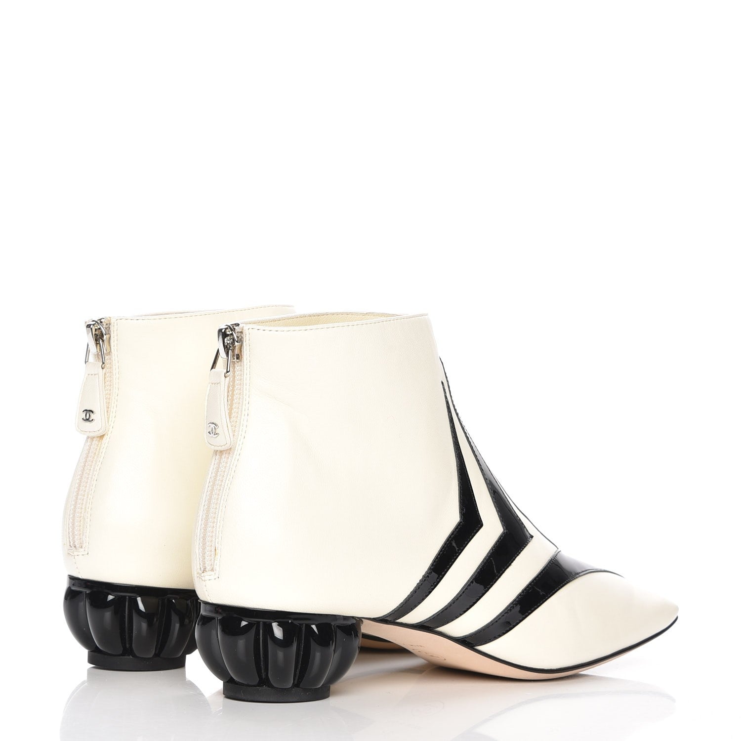 Chanel Lambskin Patent Short Boots 38 Black White 4 of 10