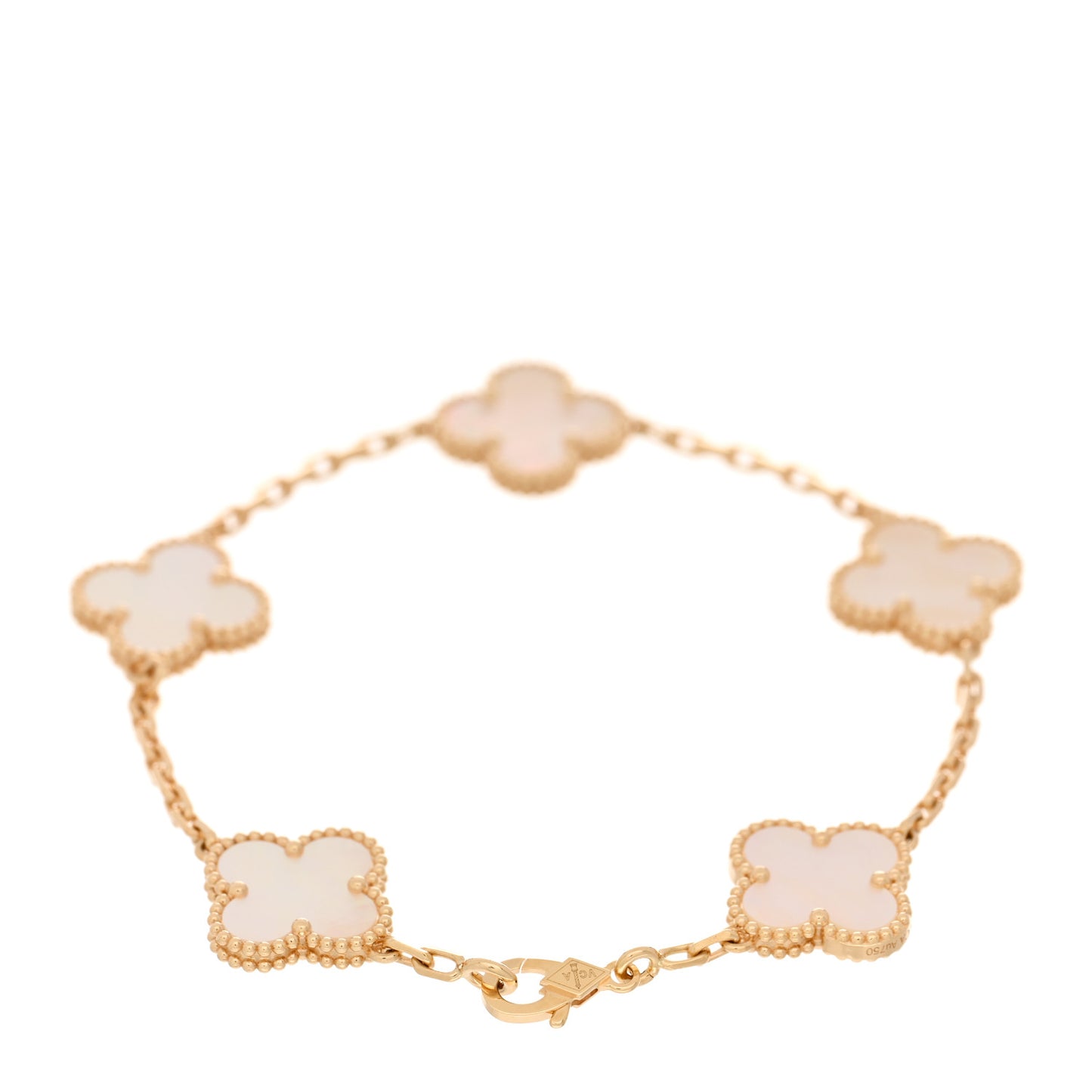 18K Yellow Gold Mother of Pearl 5 Motifs Vintage Alhambra Bracelet