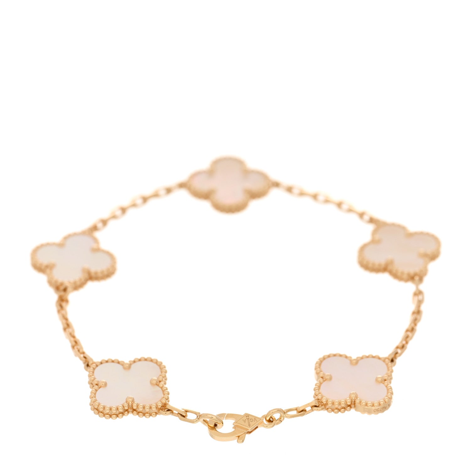 Van Cleef & Arpels 18K Yellow Gold Mother of Pearl 5 Motifs Vintage Alhambra Bracelet 2 of 4