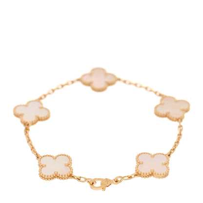 Van Cleef & Arpels 18K Yellow Gold Mother of Pearl 5 Motifs Vintage Alhambra Bracelet 2 of 4