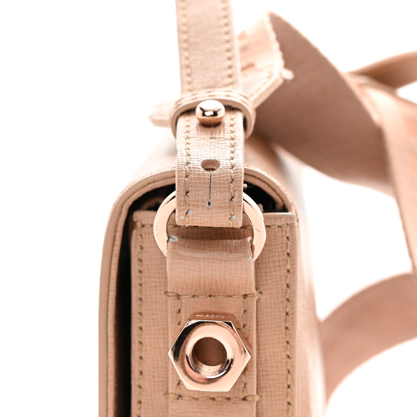 Saffiano Striped Mini Diag Bag Nude White