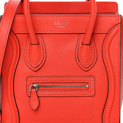 Celine Drummed Calfskin Nano Luggage Coquelicot 8 of 13