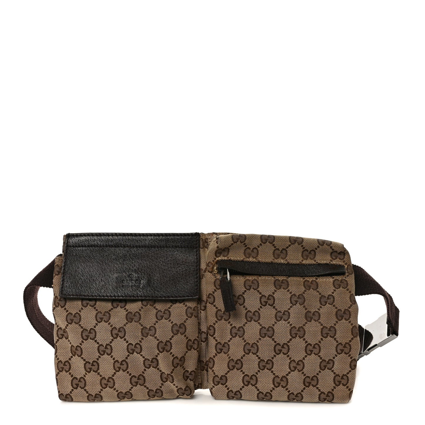 GG Monogram Double Pocket Belt Bag Dark Brown