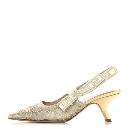 Christian Dior Transparent Metallic Embroidered Mesh Macrame Constantine Embroidered J'Adior Slingback 65mm Pumps 37.5 Pale Gold 1 of 10