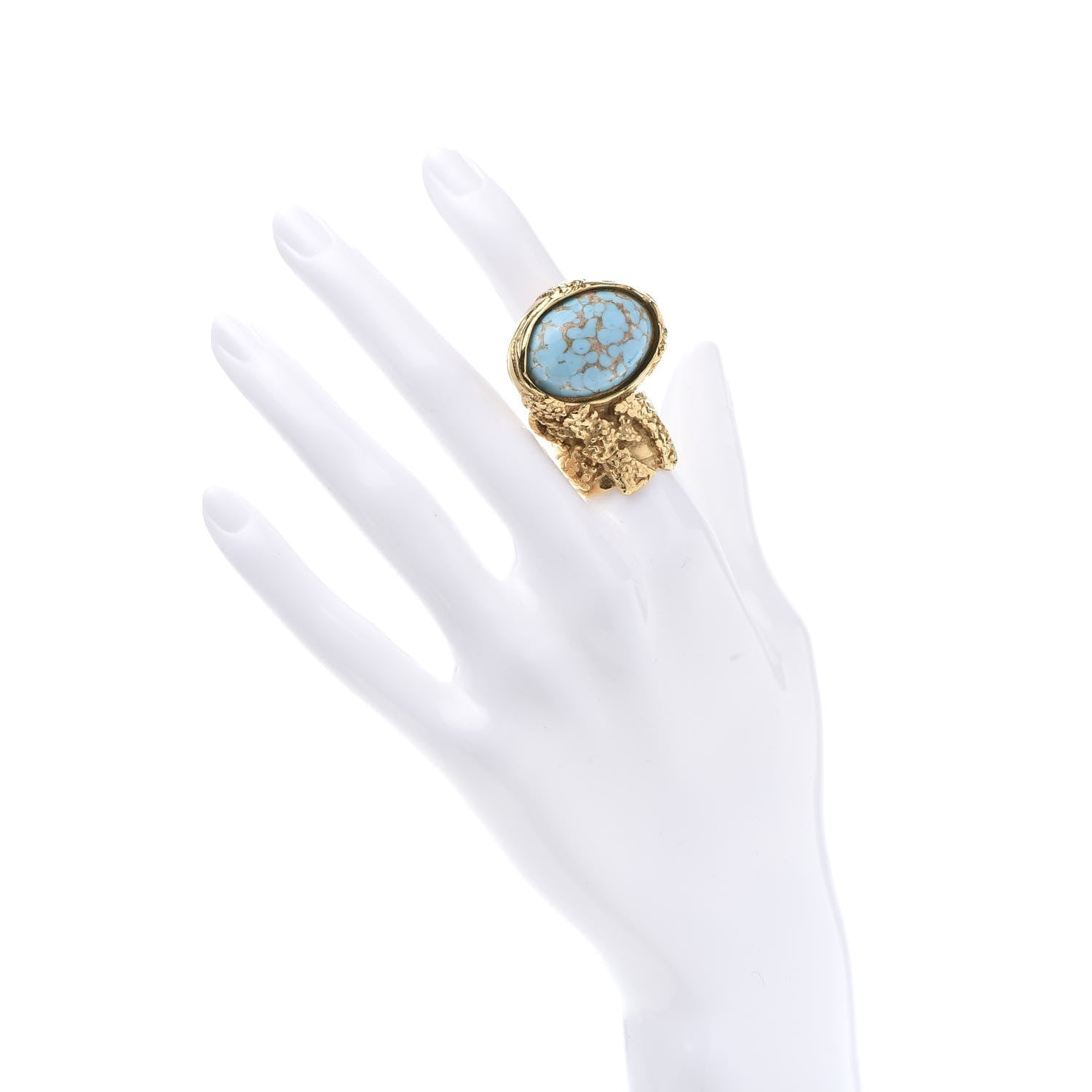 Saint Laurent Glass Cabochon Arty Ovale Ring 5 Gold Turquoise 2 of 7