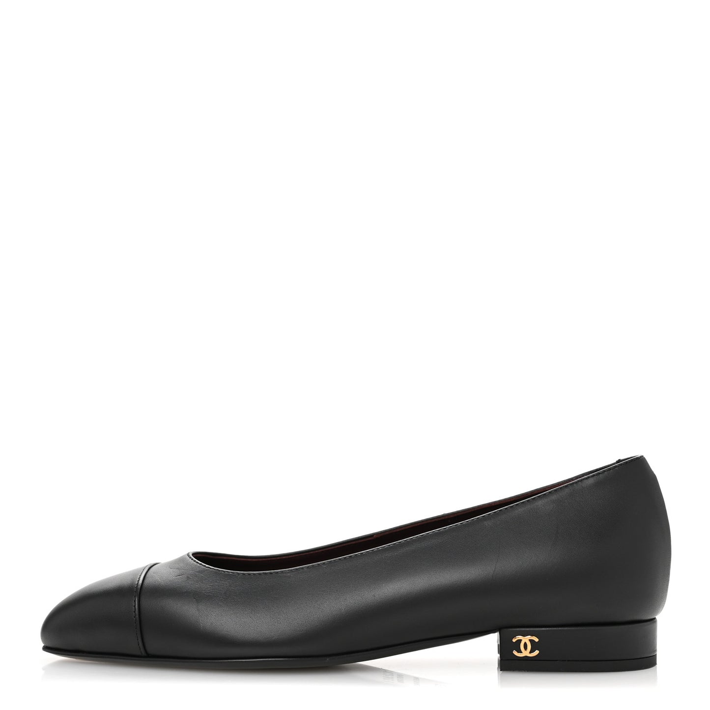 Lambskin Cap Toe Ballerina Flats 37 Black