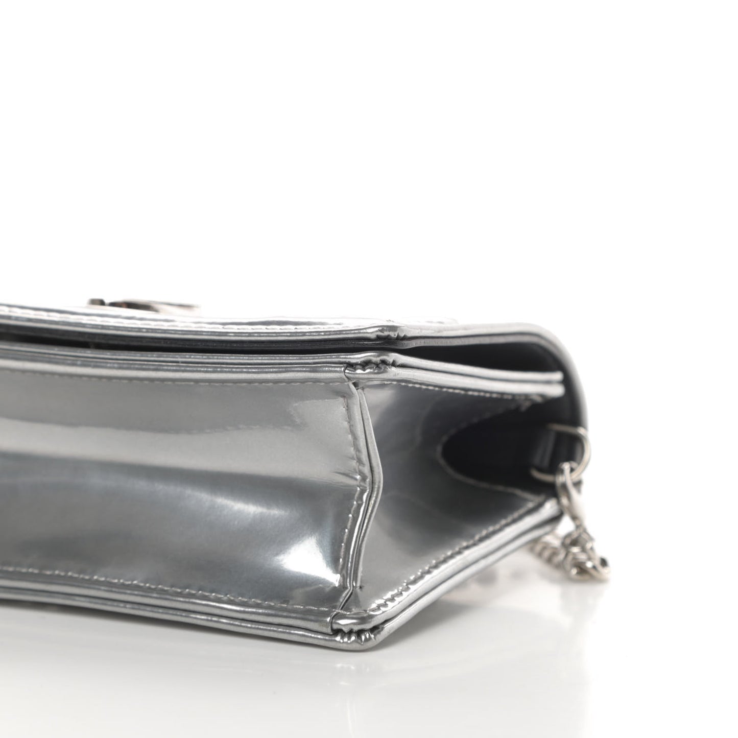 Metallic Patent Micro-Cannage Baby Diorama Flap Bag Silver