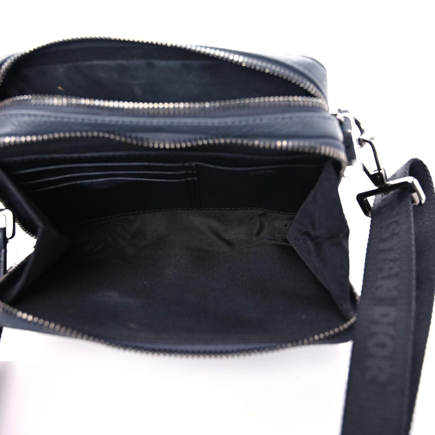 Grained Calfskin Double Zip Crossbody Pouch Blue