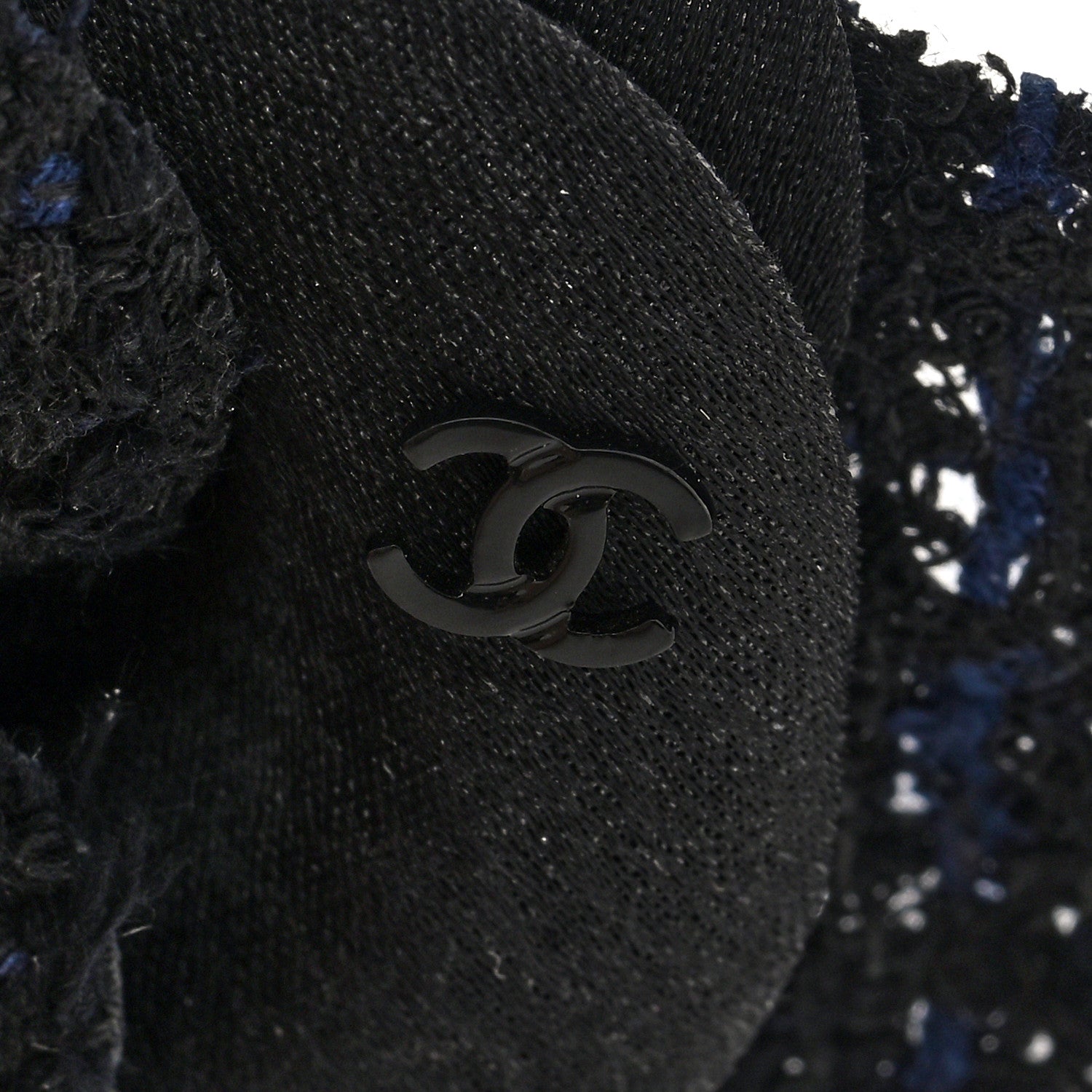 Chanel Tweed Fabric Camellia Pin Brooch Black 3 of 3