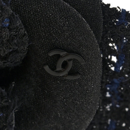 Chanel Tweed Fabric Camellia Pin Brooch Black 3 of 3