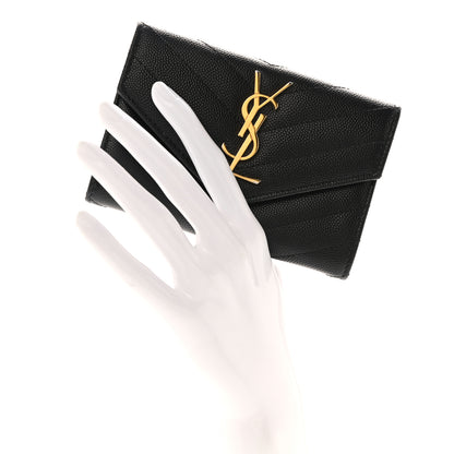 Saint Laurent Grain De Poudre Matelasse Chevron Small Monogram Envelope Wallet Black 2 of 7