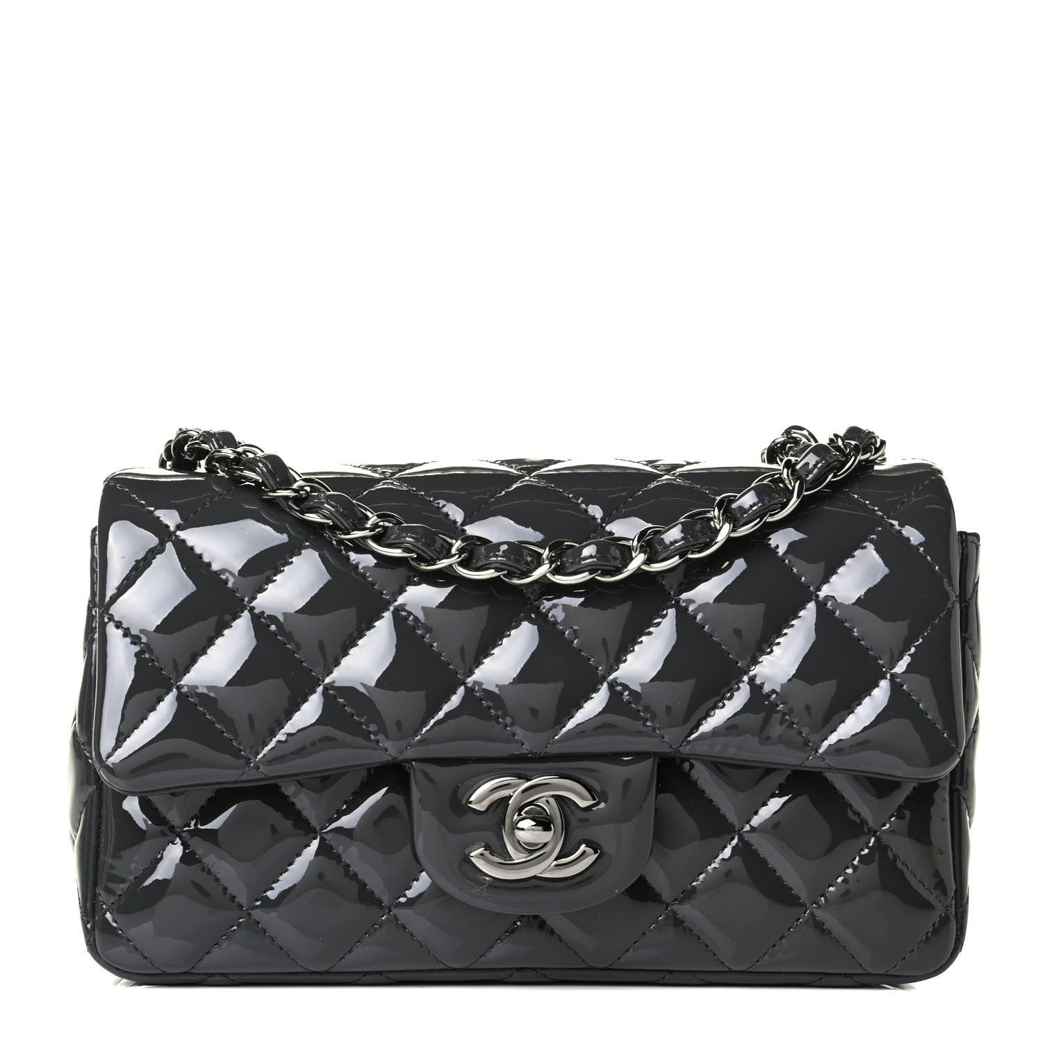 Chanel Patent Calfskin Quilted Mini Rectangular Flap Dark Grey 1 of 6