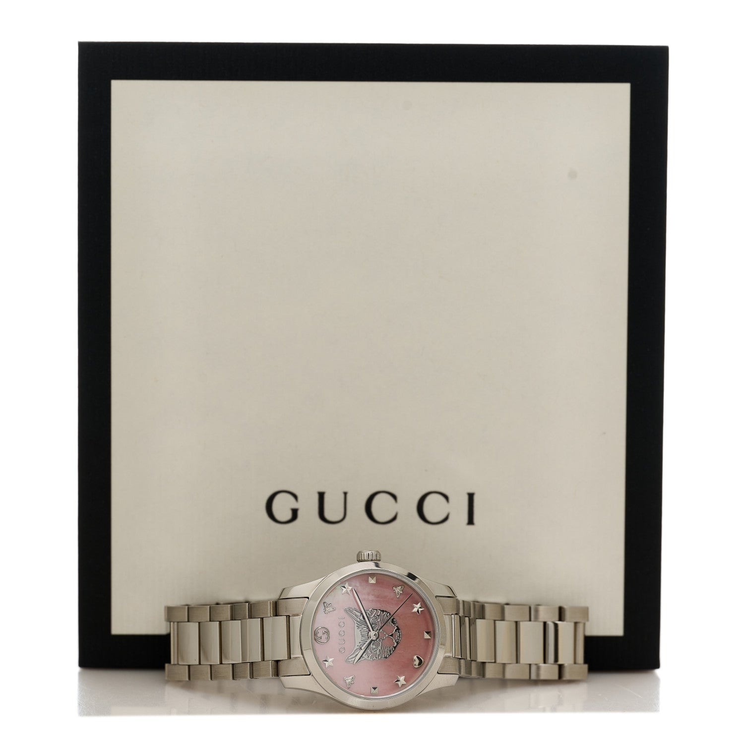 Gucci Stainless Steel Pink Mother of Pearl 27mm G-Timeless Cat Quartz Watch 5 of 5