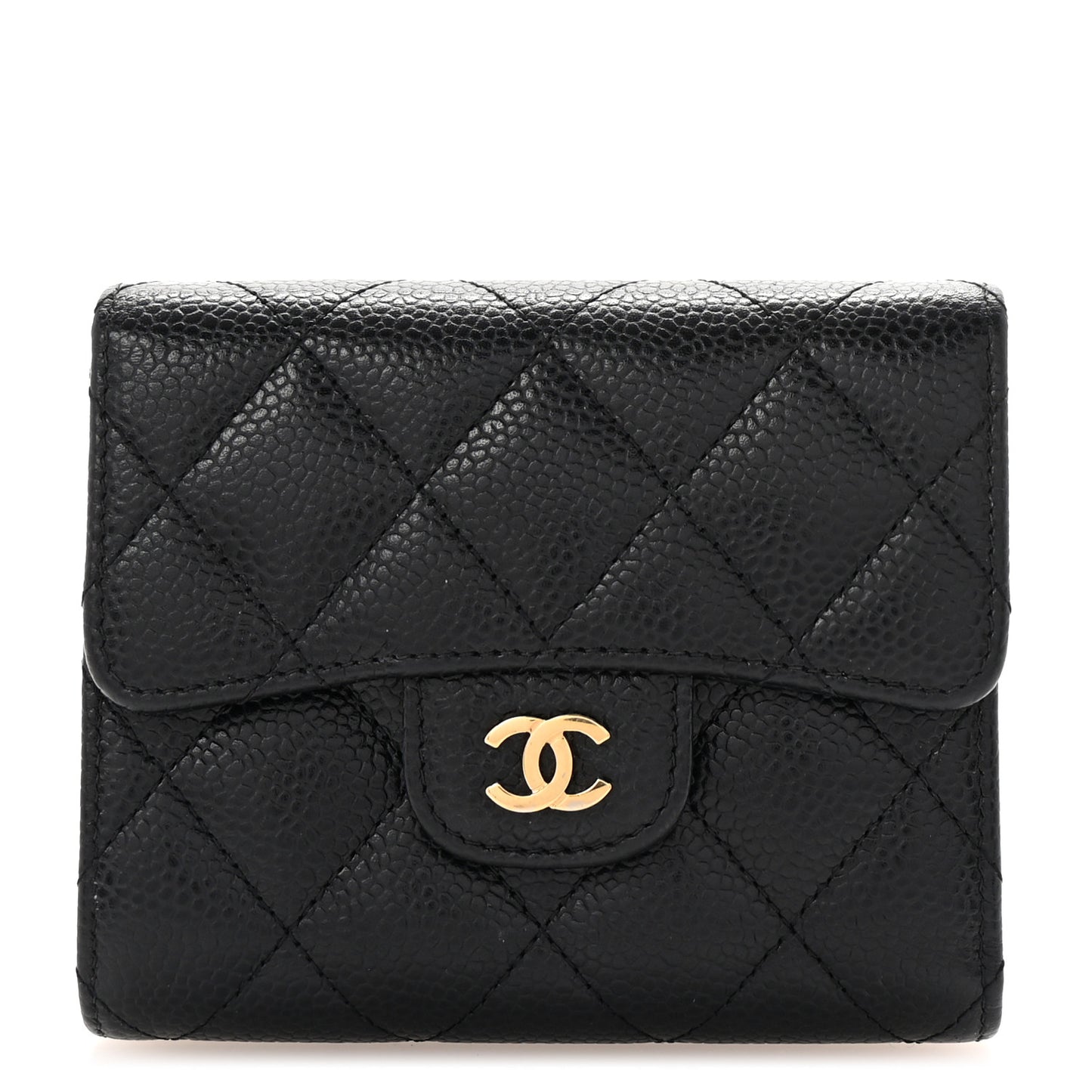 Caviar Quilted Compact Flap Wallet Black