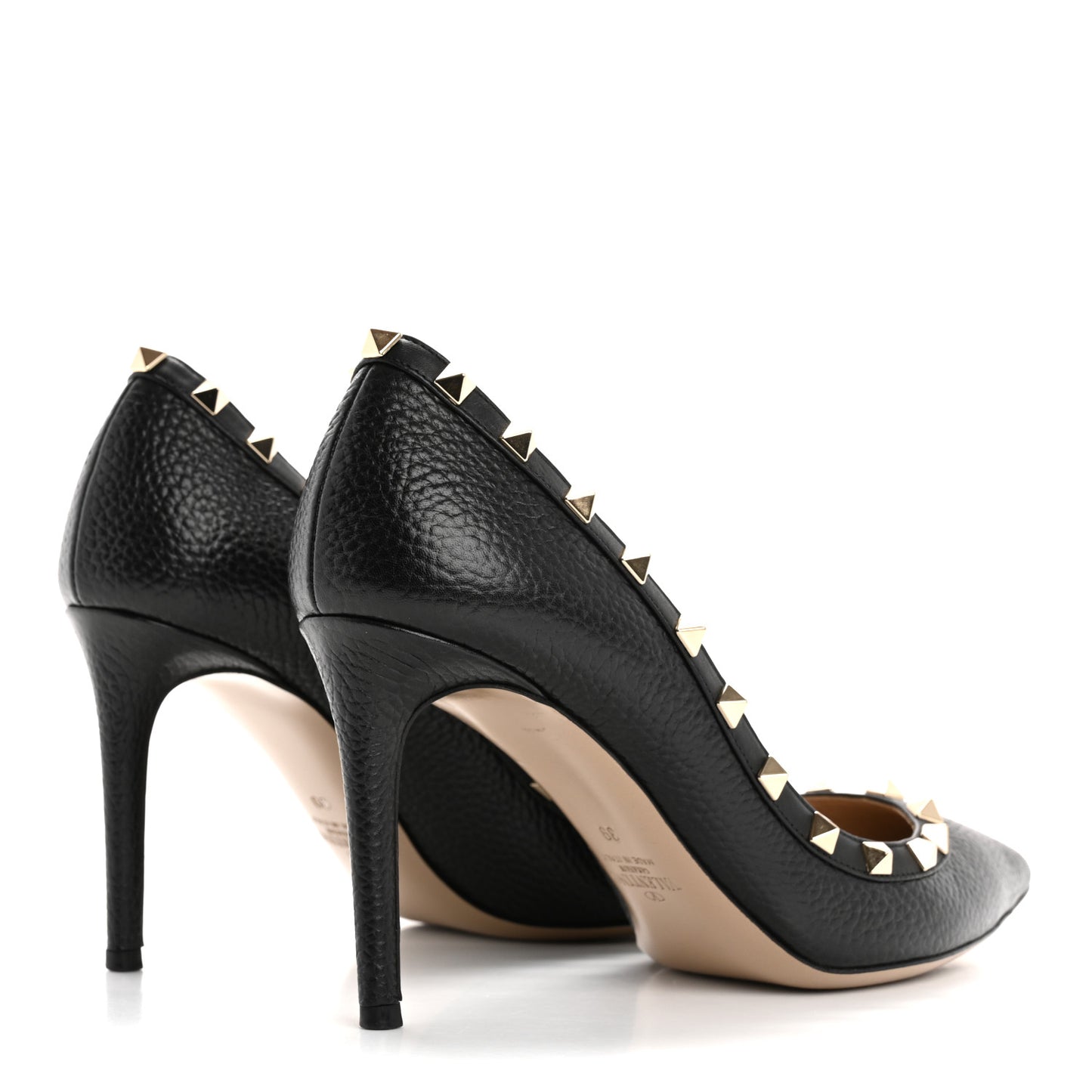 Pebbled Calfskin Rockstud 90mm Pumps 39 Black