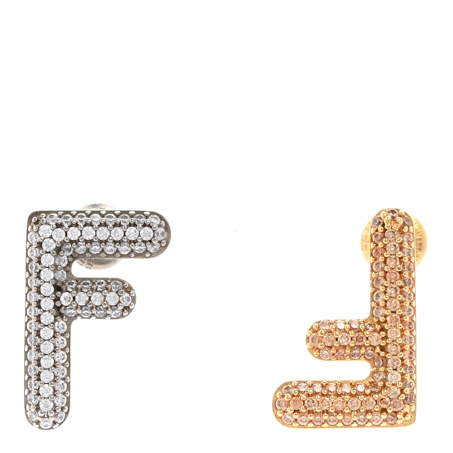 Fendi Metal Crystal FF Stud Earrings Gold Silver 1 of 5