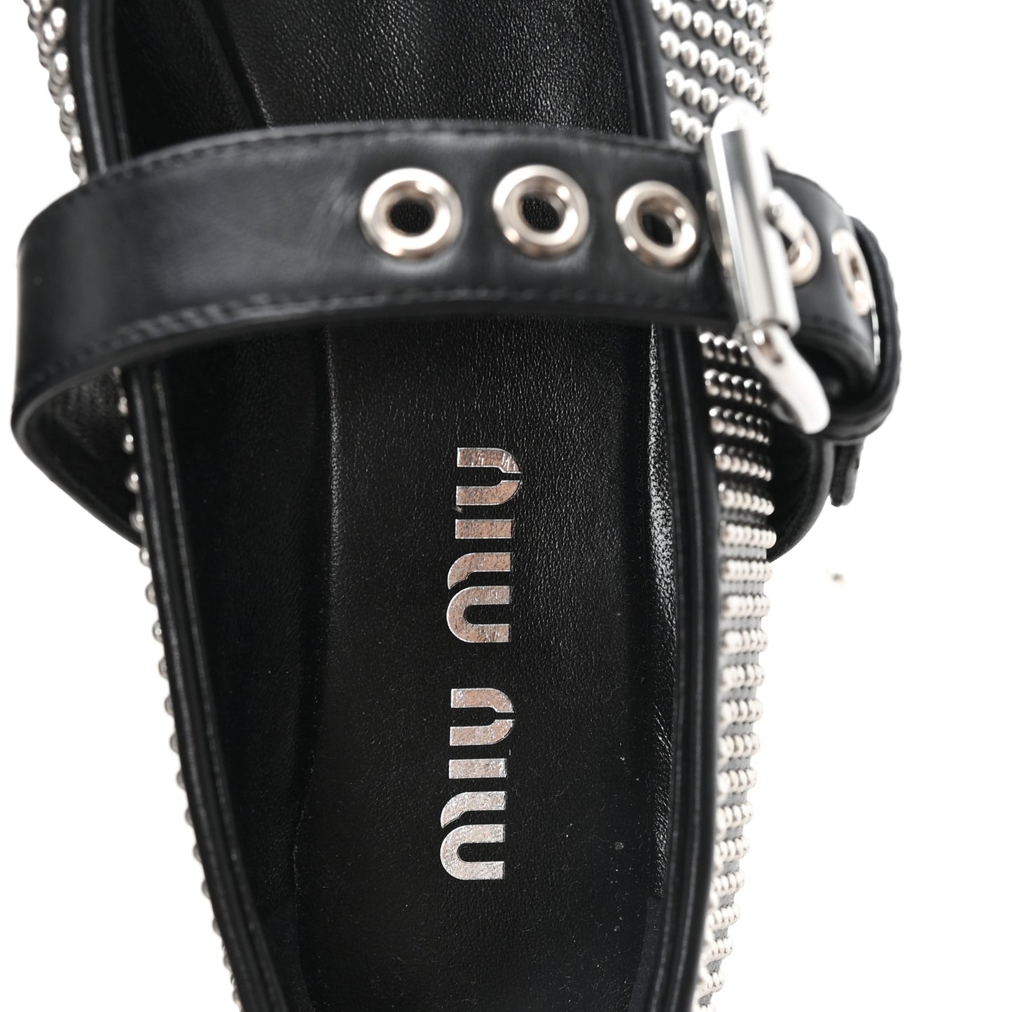 Calfskin Studded Mary Jane Ballerina Flats 36.5 Black