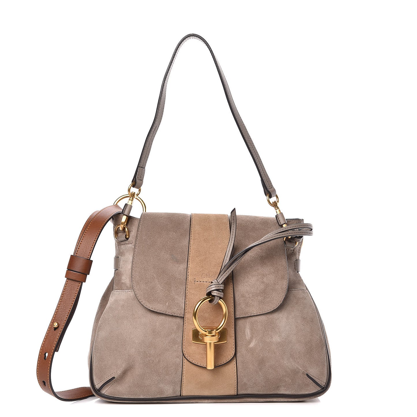 Suede Calfskin Small Lexa Shoulder Bag Motty Grey