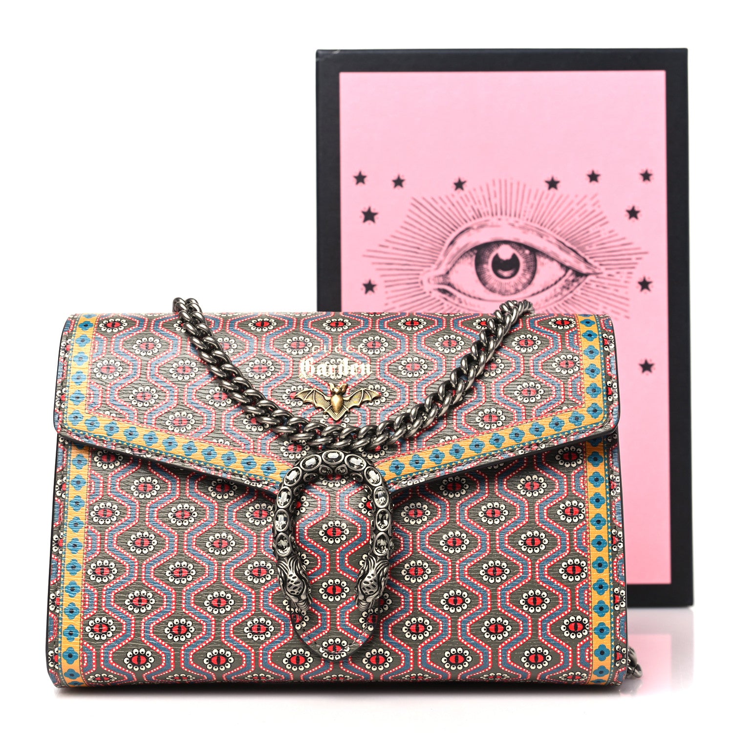 Gucci Azalea Calfskin Crystal Printed Garden Dionysus Chain Wallet Multicolor 12 of 12