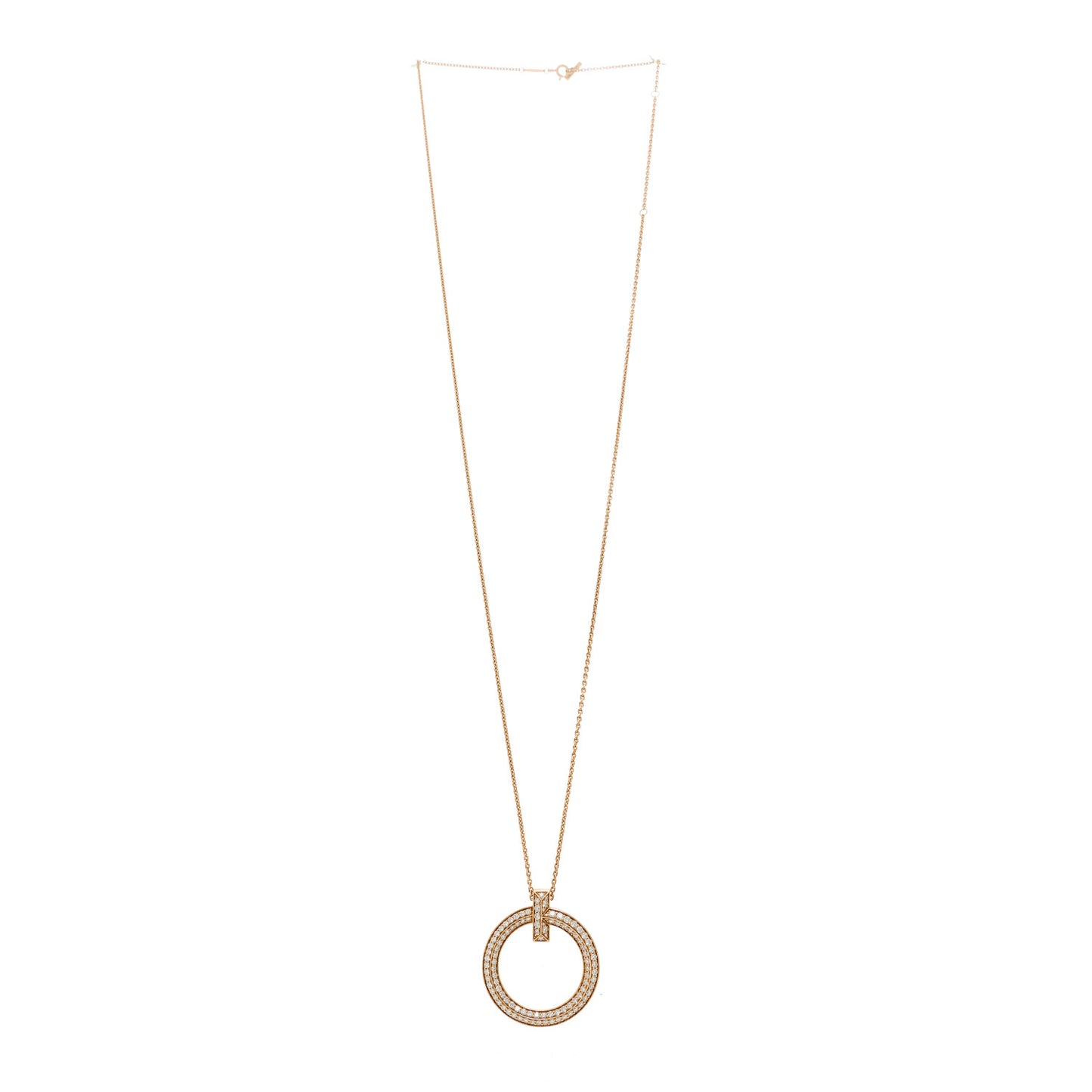 18K Yellow 18K Rose Gold Diamond Large T T1 Circle Pendant Necklace