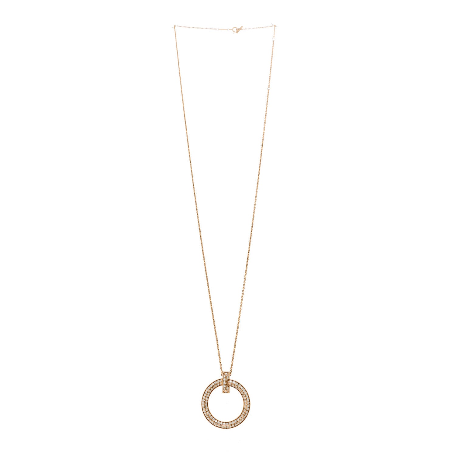 Tiffany 18K Yellow 18K Rose Gold Diamond Large T T1 Circle Pendant Necklace 3 of 6
