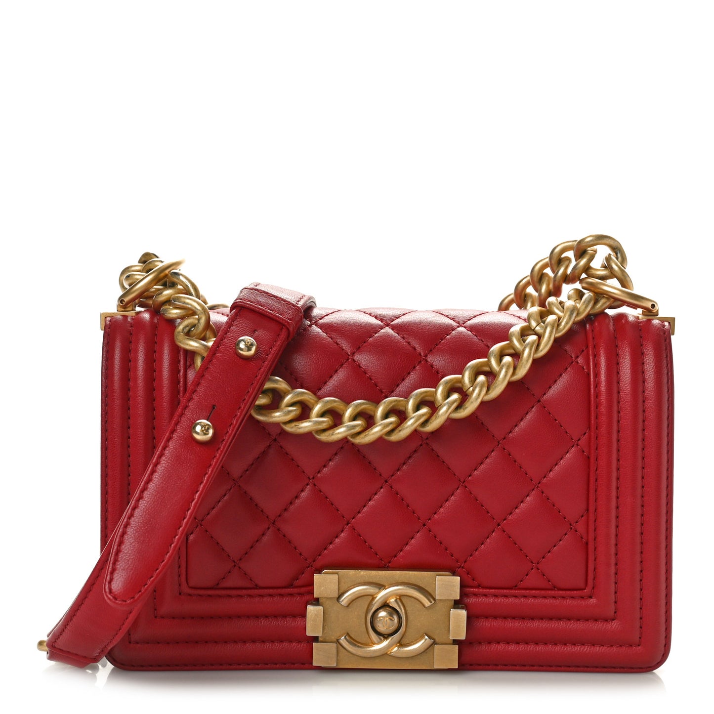 Lambskin Quilted Small Boy Flap Dark Red