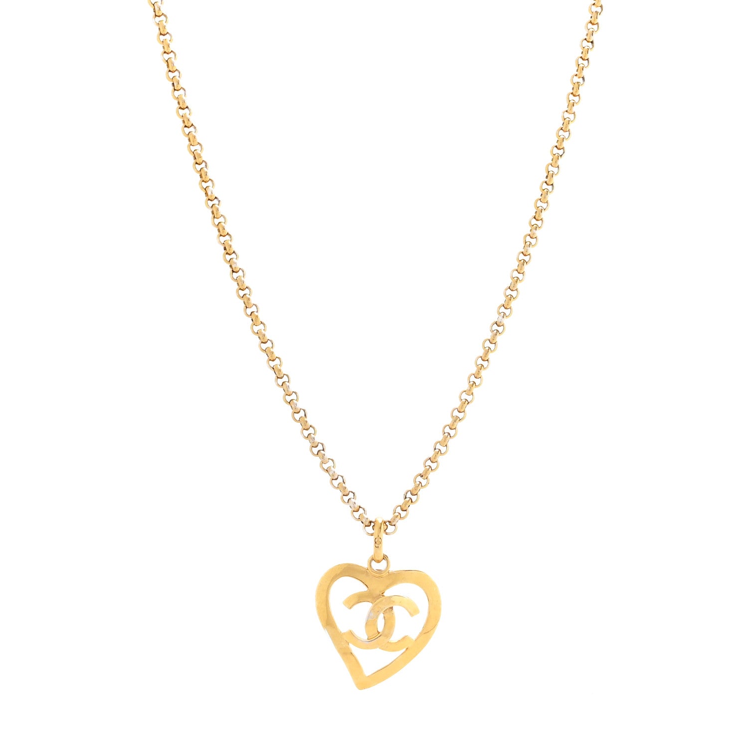 Chanel CC Heart Chain Pendant Necklace Gold 1 of 5